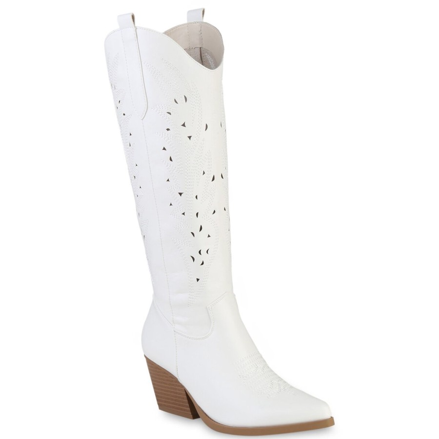 Damenschuhe Stiefelparadies | Damen Cowboystiefel In Weiss