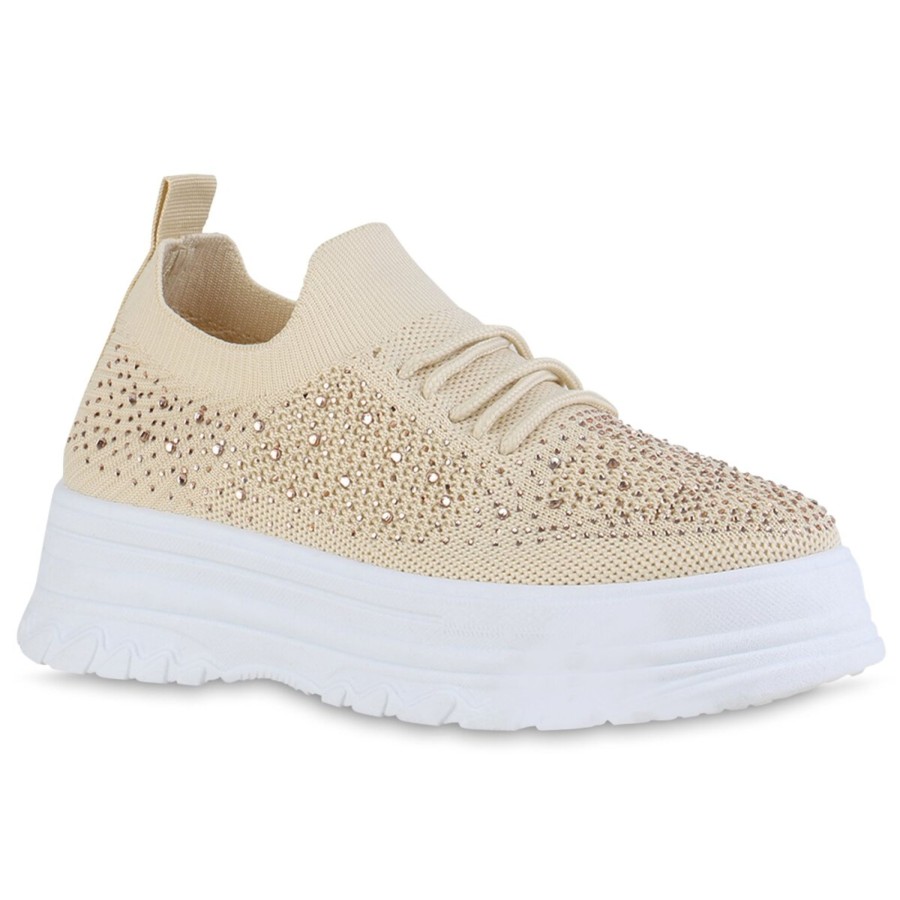 Damenschuhe Stiefelparadies | Damen Plateau Sneaker In Beige