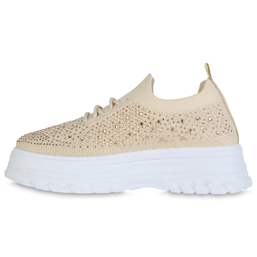 Damenschuhe Stiefelparadies | Damen Plateau Sneaker In Beige