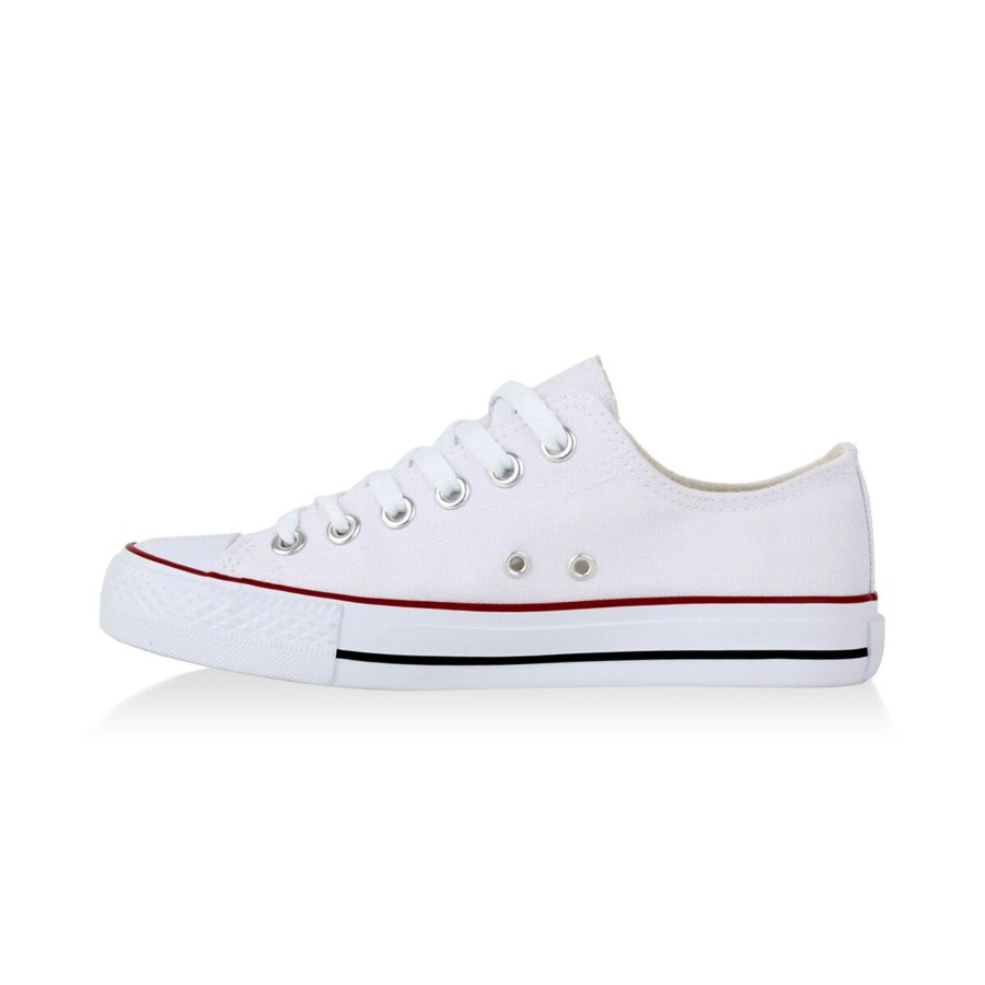 Damenschuhe Stiefelparadies | Damen Sneaker Low In Weiss Rotstreifen Lucky