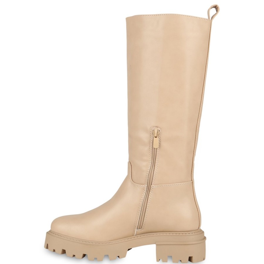 Damenschuhe Stiefelparadies | Damen Plateaustiefel In Beige