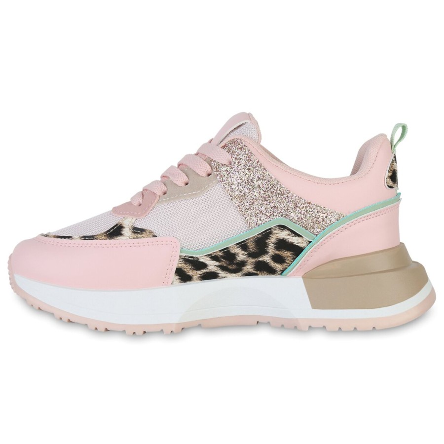 Damenschuhe Stiefelparadies | Damen Plateau Sneaker In Rosa Beige Leo