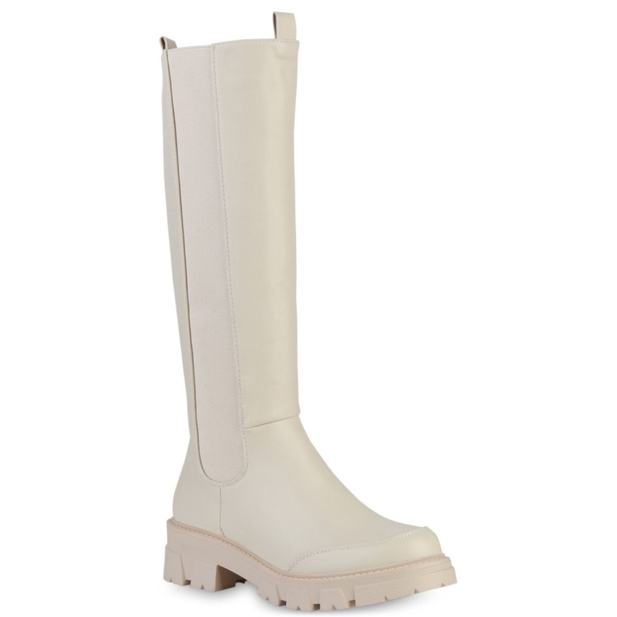 Damenschuhe Stiefelparadies | Damen Plateaustiefel In Beige