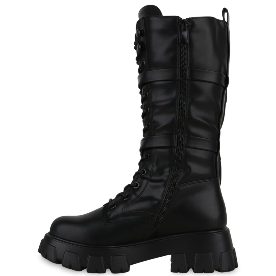 Damenschuhe Stiefelparadies | Damen Plateaustiefel In Schwarz