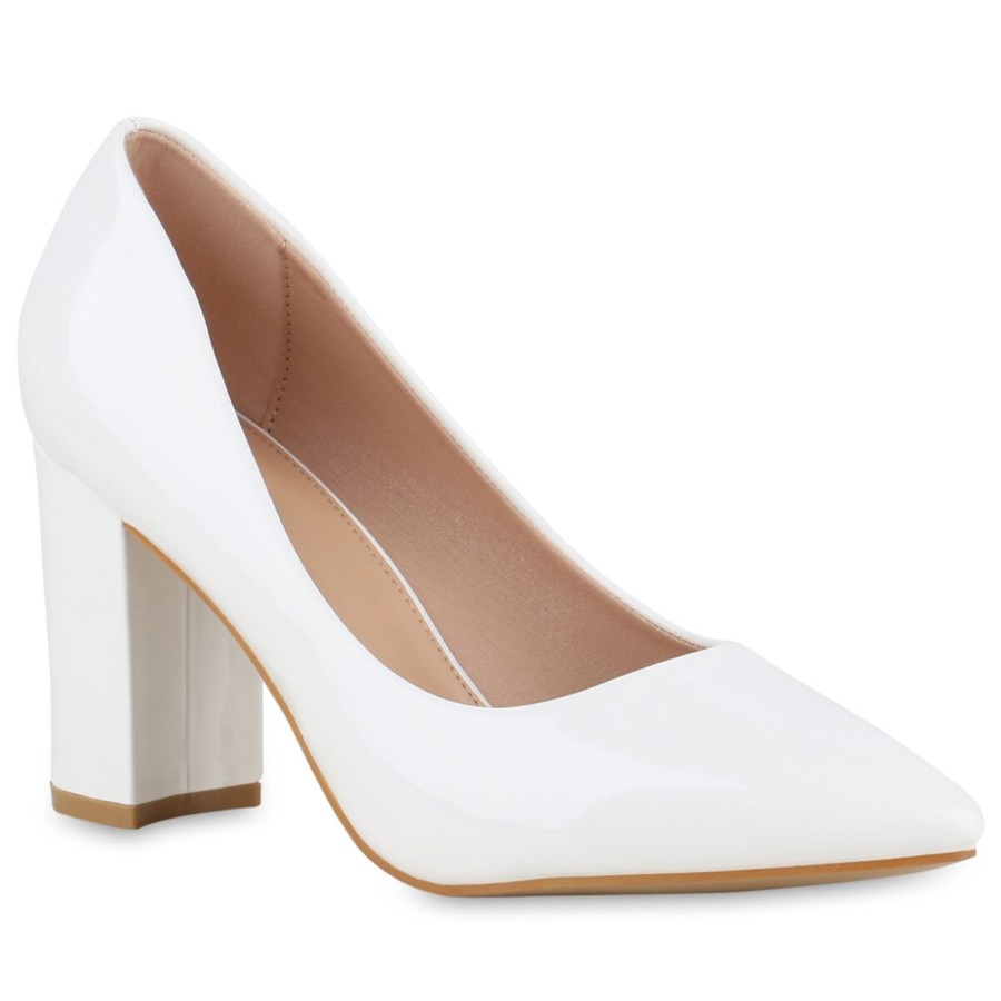 Damenschuhe Stiefelparadies | Damen Klassische Pumps In Weiss Lack