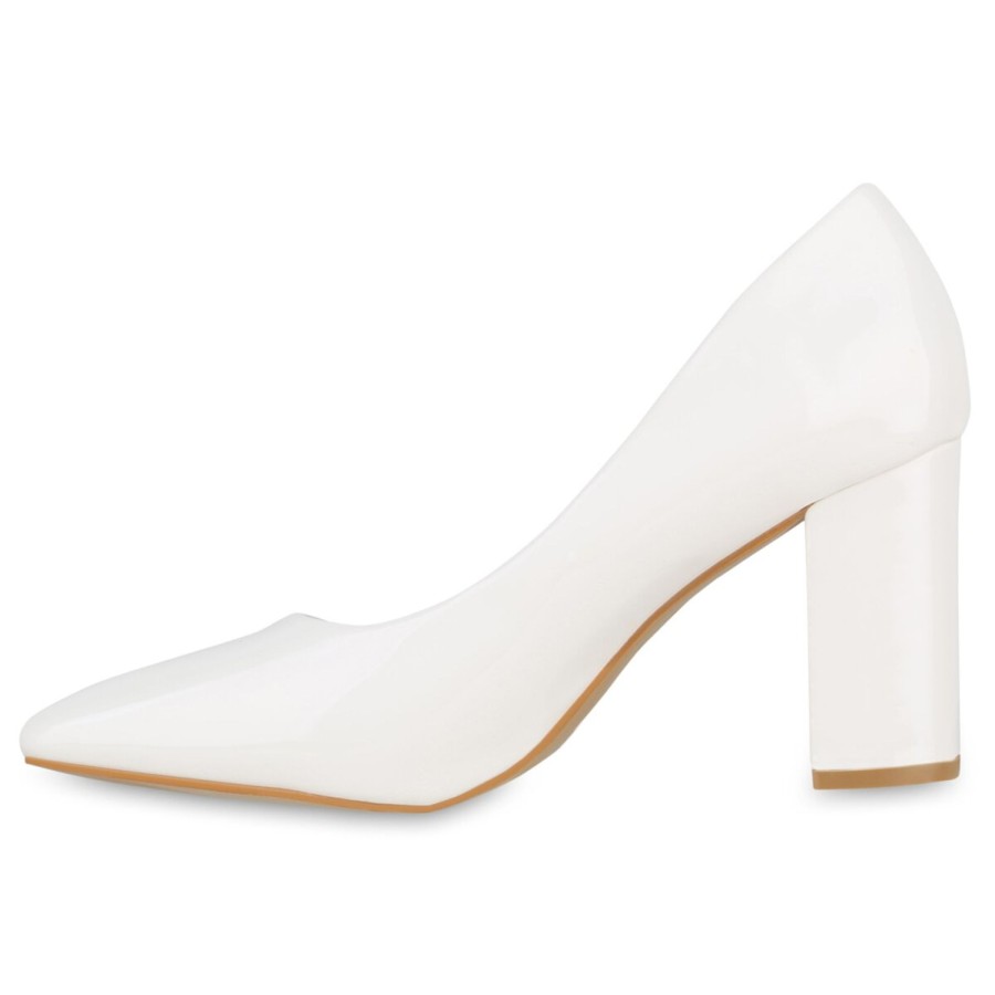 Damenschuhe Stiefelparadies | Damen Klassische Pumps In Weiss Lack