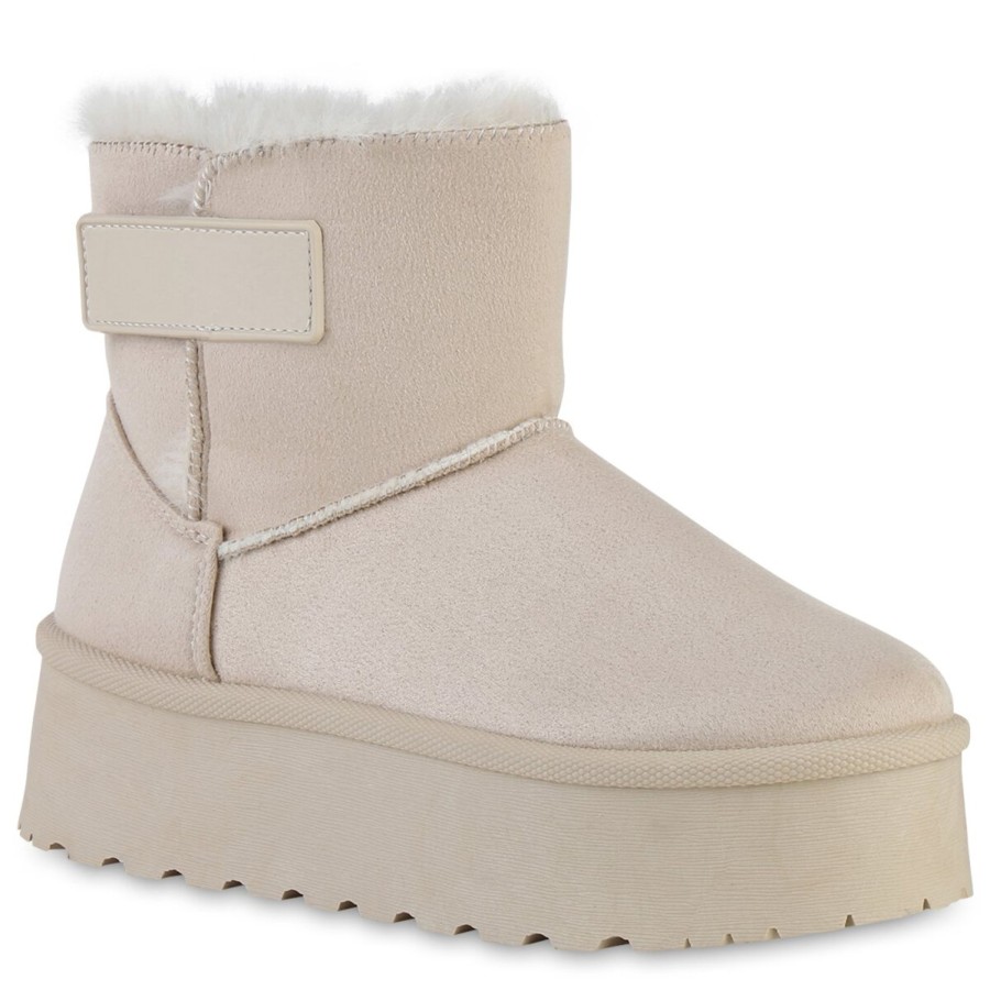 Damenschuhe Stiefelparadies | Damen Plateau Boots In Beige