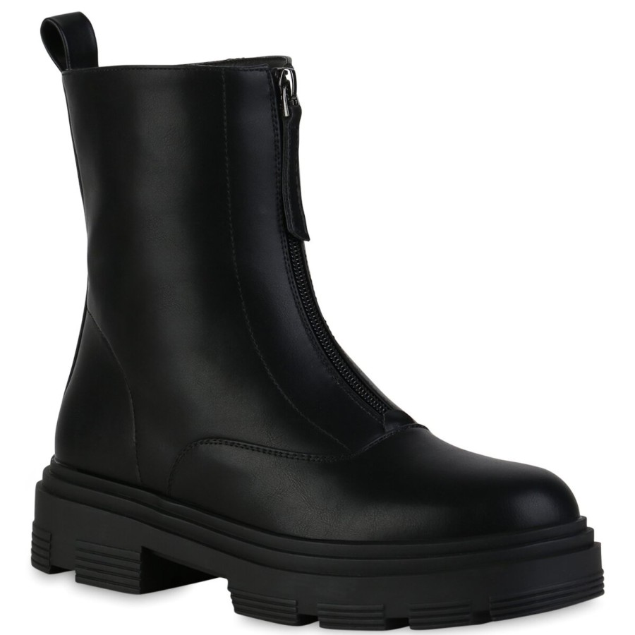 Damenschuhe Stiefelparadies | Damen Plateau Boots In Schwarz