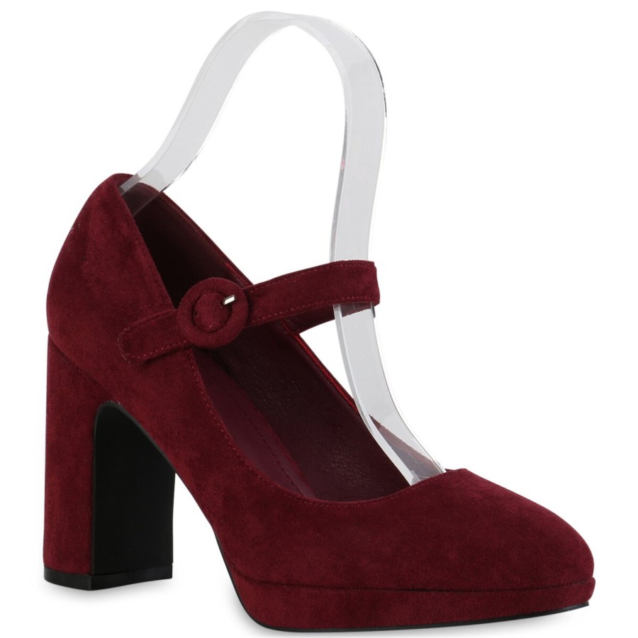 Damenschuhe Stiefelparadies | Damen Mary Janes In Burgund Velours