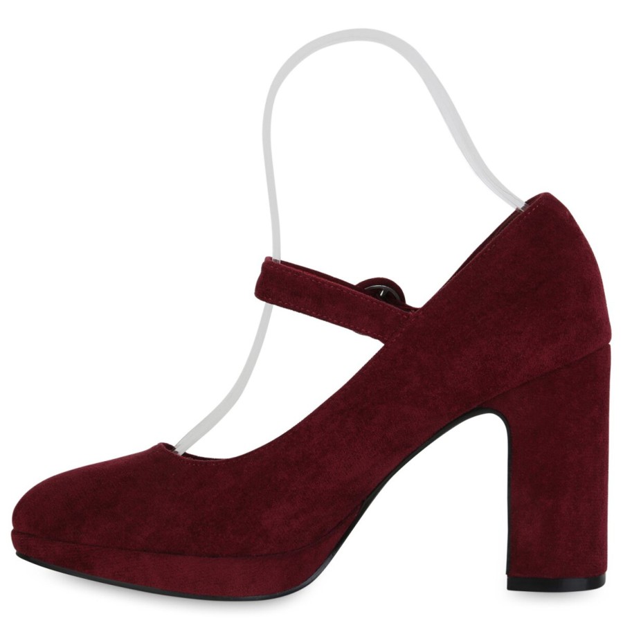 Damenschuhe Stiefelparadies | Damen Mary Janes In Burgund Velours