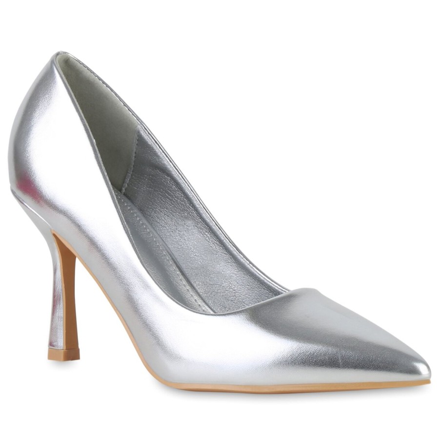 Damenschuhe Stiefelparadies | Damen Spitze Pumps In Silber