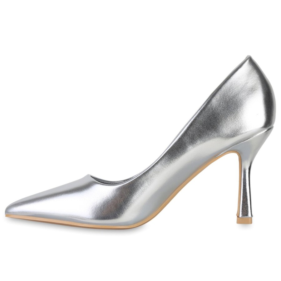 Damenschuhe Stiefelparadies | Damen Spitze Pumps In Silber