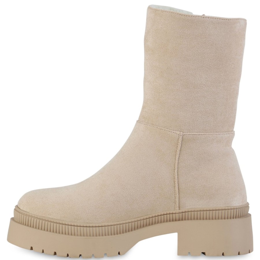 Damenschuhe Stiefelparadies | Damen Plateaustiefel In Beige