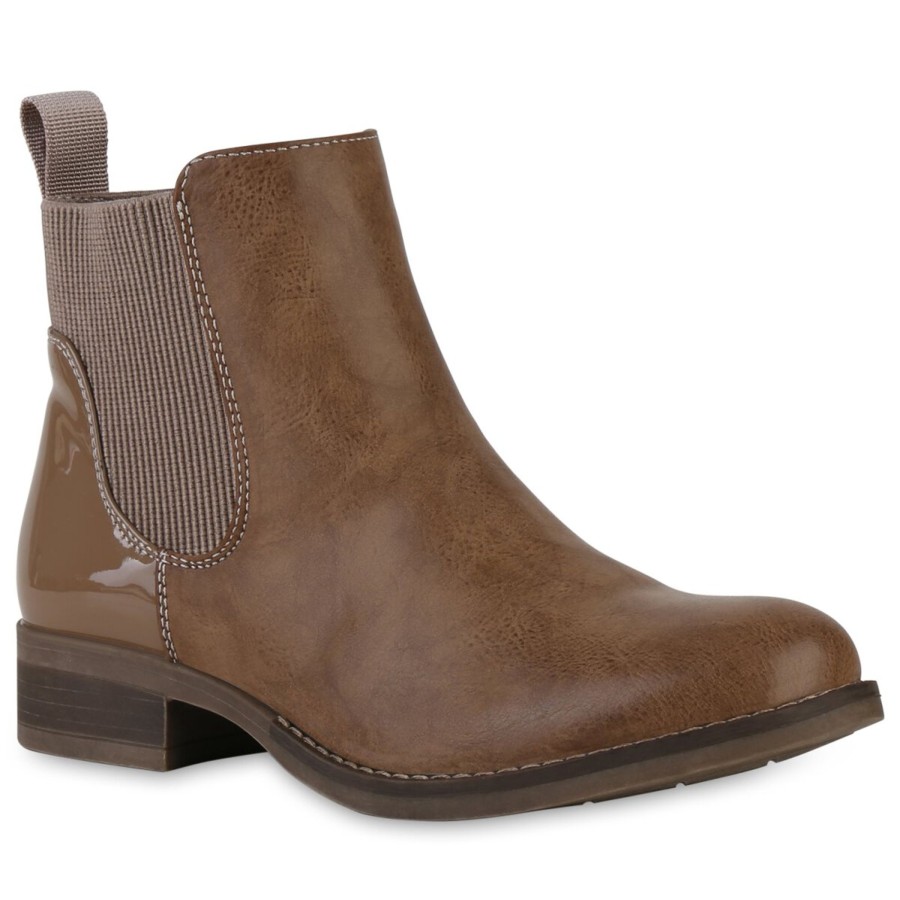 Damenschuhe Stiefelparadies | Damen Klassische Stiefeletten In Khaki Lack