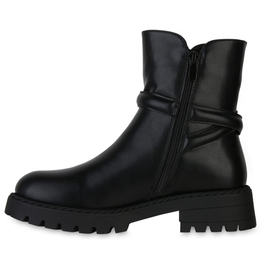 Damenschuhe Stiefelparadies | Damen Biker Boots In Schwarz