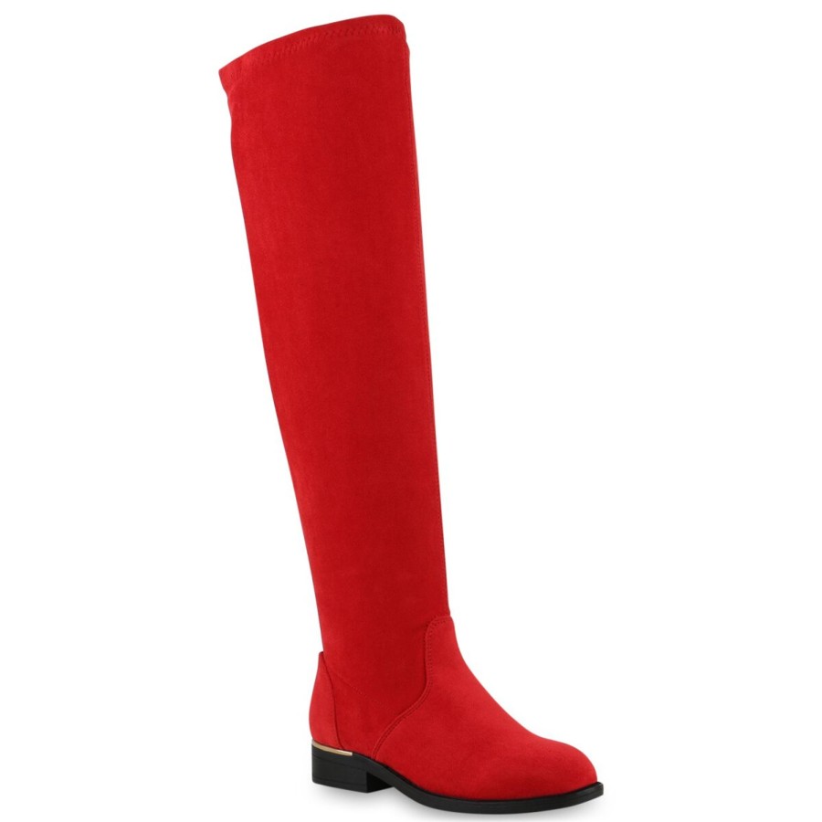 Damenschuhe Stiefelparadies | Damen Overknees In Rot