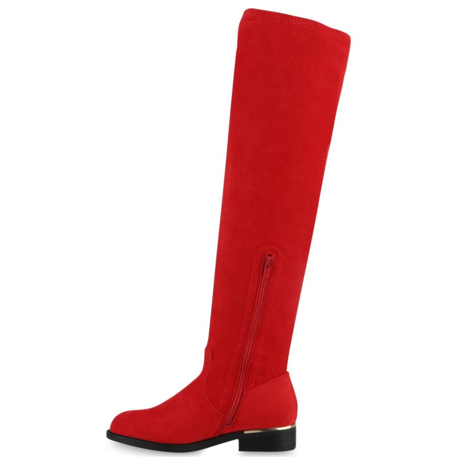 Damenschuhe Stiefelparadies | Damen Overknees In Rot