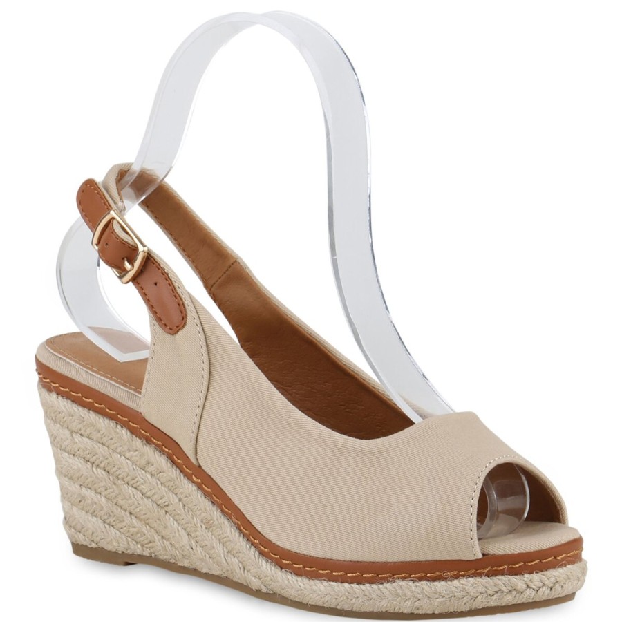 Damenschuhe Stiefelparadies | Damen Keilsandaletten In Beige