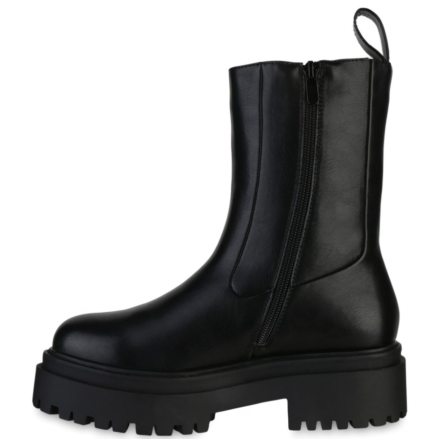 Damenschuhe Stiefelparadies | Damen Plateau Boots In Schwarz