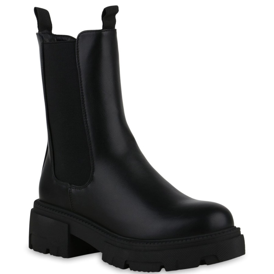 Damenschuhe Stiefelparadies | Damen Plateau Boots In Schwarz