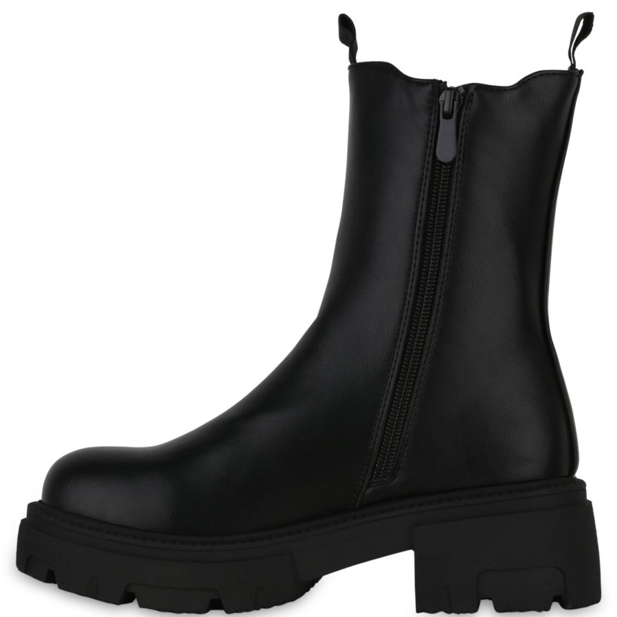 Damenschuhe Stiefelparadies | Damen Plateau Boots In Schwarz