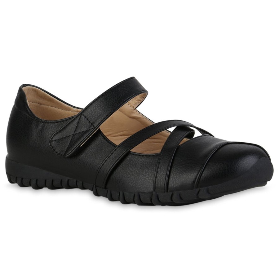 Damenschuhe Stiefelparadies | Damen Riemchenballerinas In Schwarz