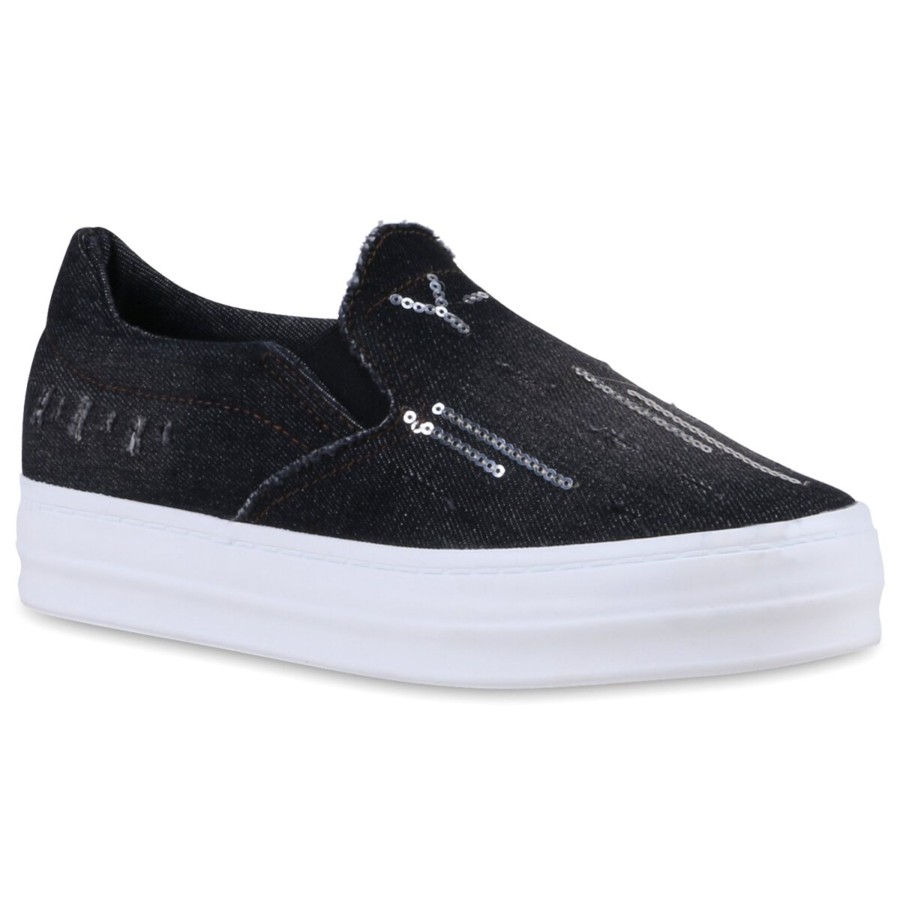 Damenschuhe Stiefelparadies | Damen Slip Ons In Schwarz