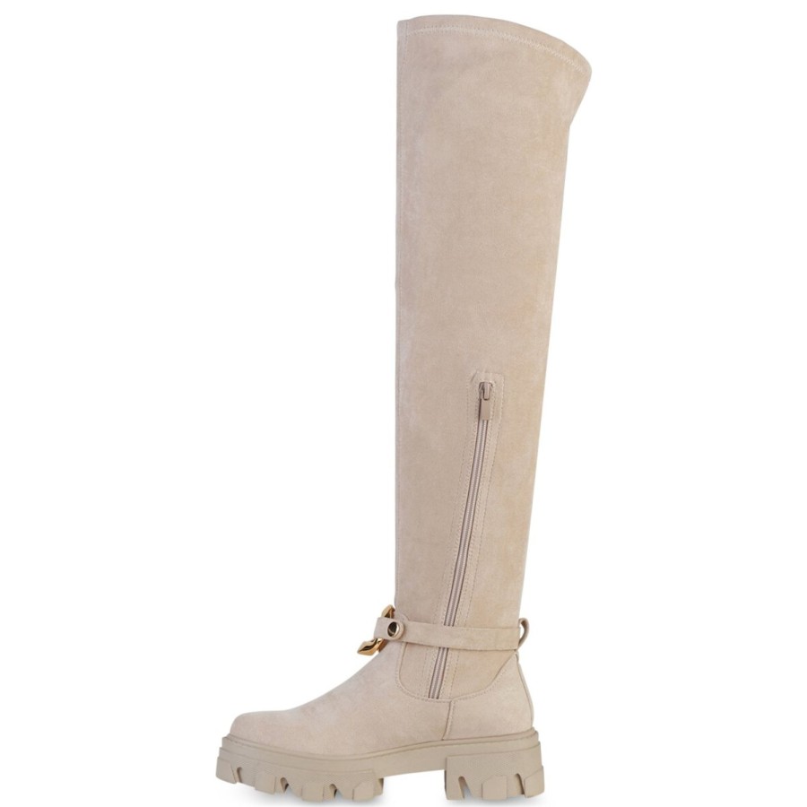 Damenschuhe Stiefelparadies | Damen Overknees In Beige Velours