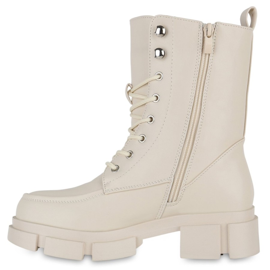 Damenschuhe Stiefelparadies | Damen Schnurstiefeletten In Creme