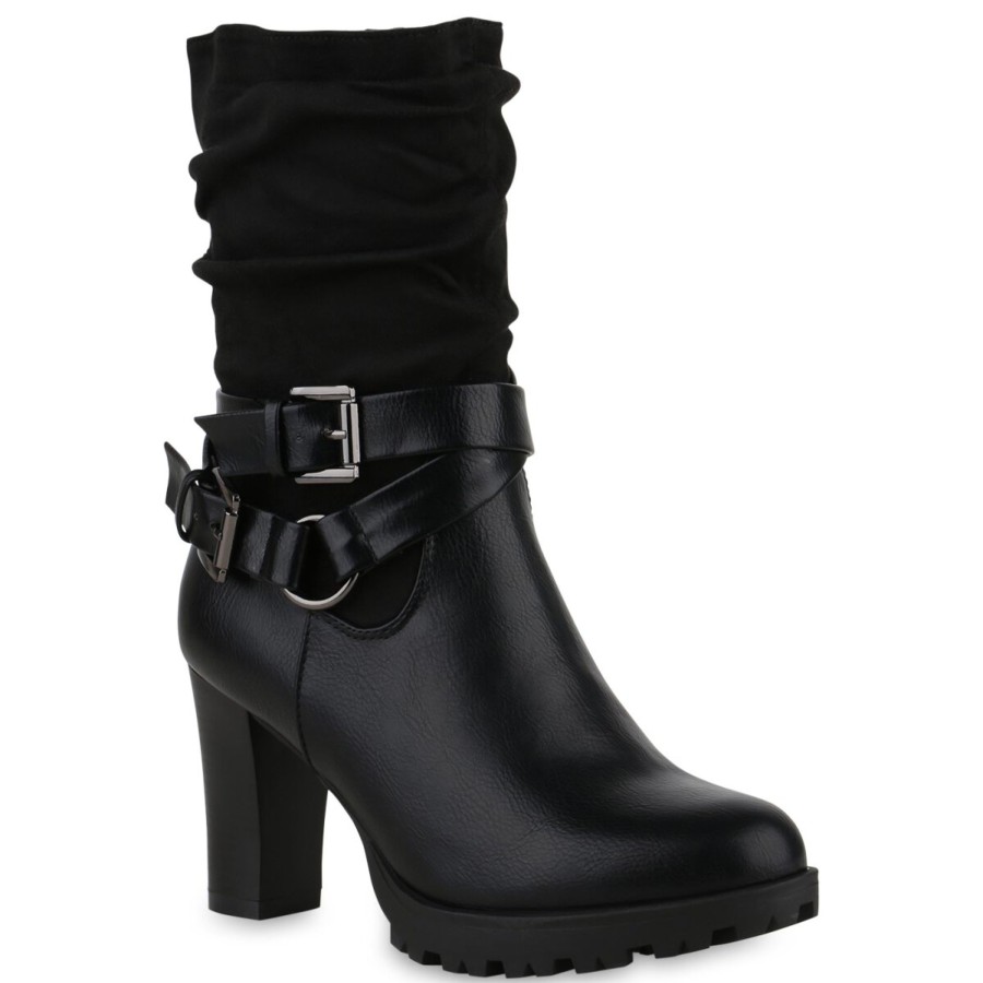 Damenschuhe Stiefelparadies | Damen Biker Boots In Schwarz