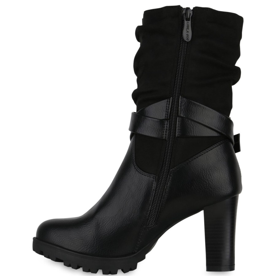 Damenschuhe Stiefelparadies | Damen Biker Boots In Schwarz