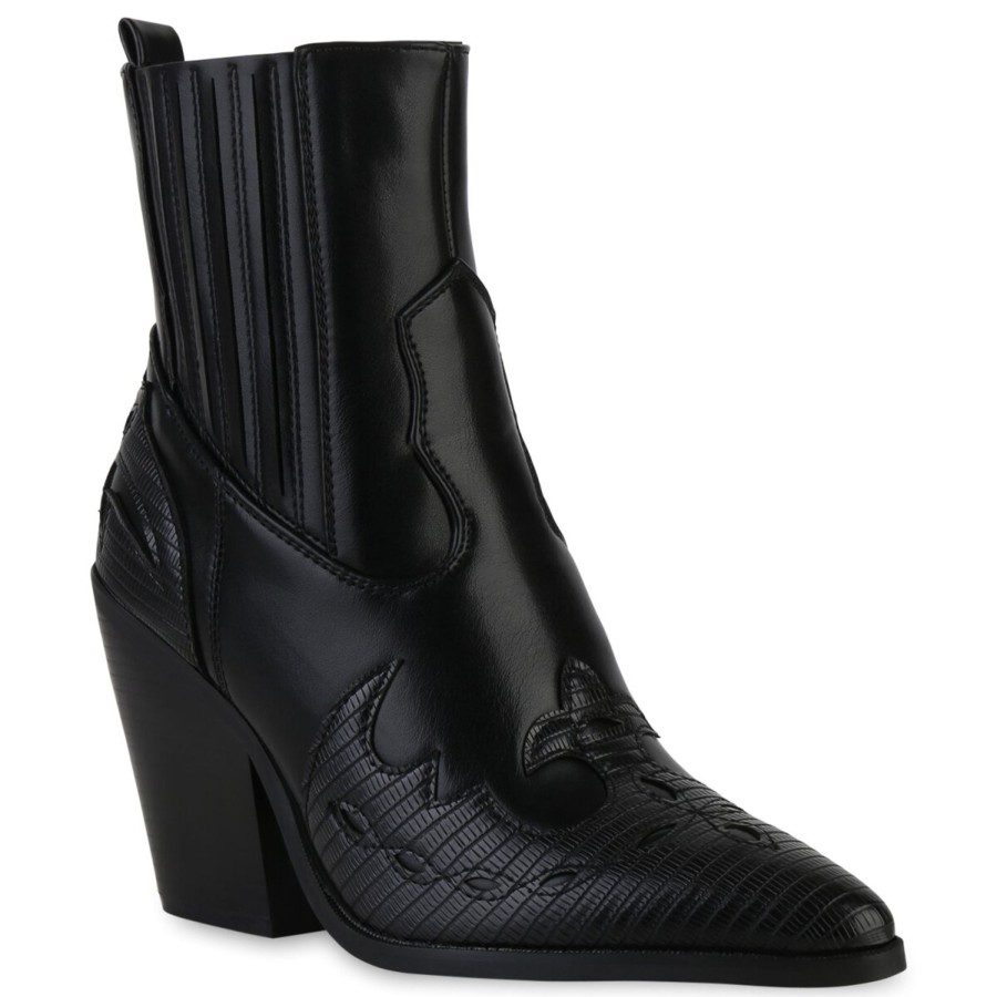 Damenschuhe Stiefelparadies | Damen Cowboy Boots In Schwarz