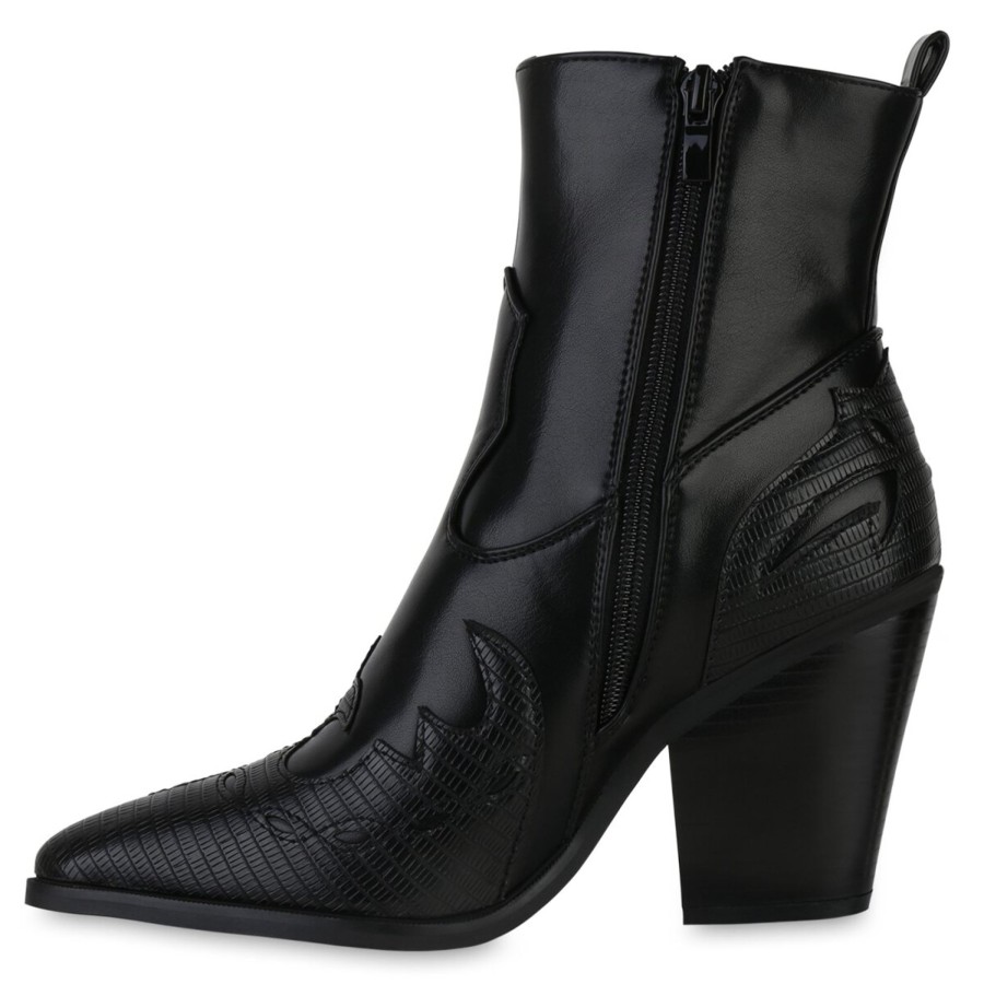 Damenschuhe Stiefelparadies | Damen Cowboy Boots In Schwarz