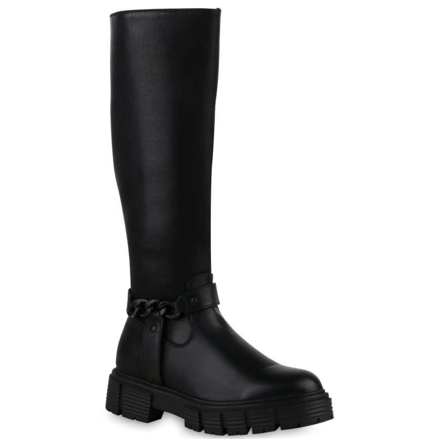 Damenschuhe Stiefelparadies | Damen Bikerstiefel In Schwarz