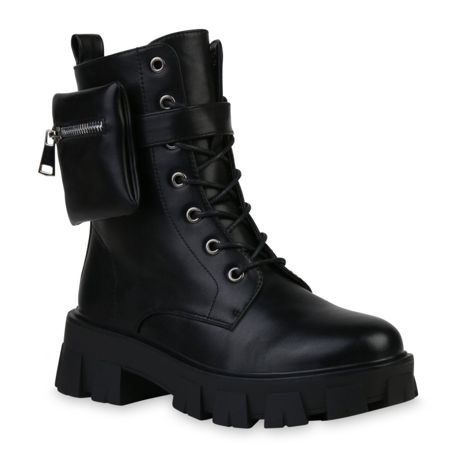 Damenschuhe Stiefelparadies | Damen Plateau Boots In Schwarz