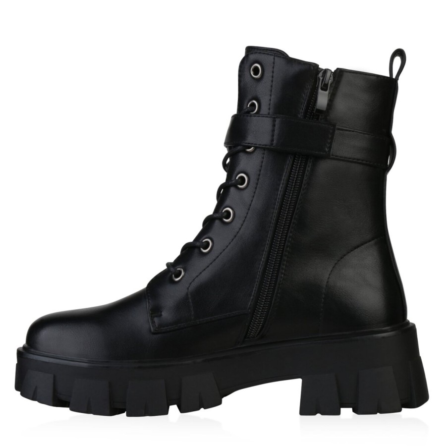 Damenschuhe Stiefelparadies | Damen Plateau Boots In Schwarz