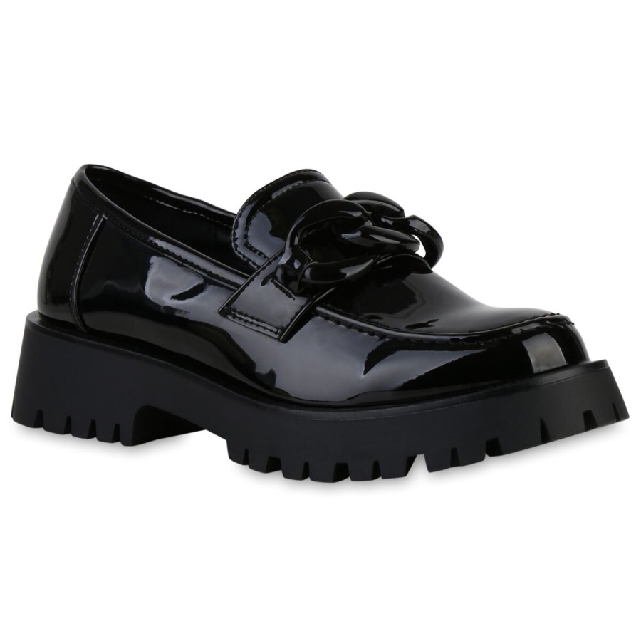 Damenschuhe Stiefelparadies | Damen Plateauschuhe In Schwarz Lack