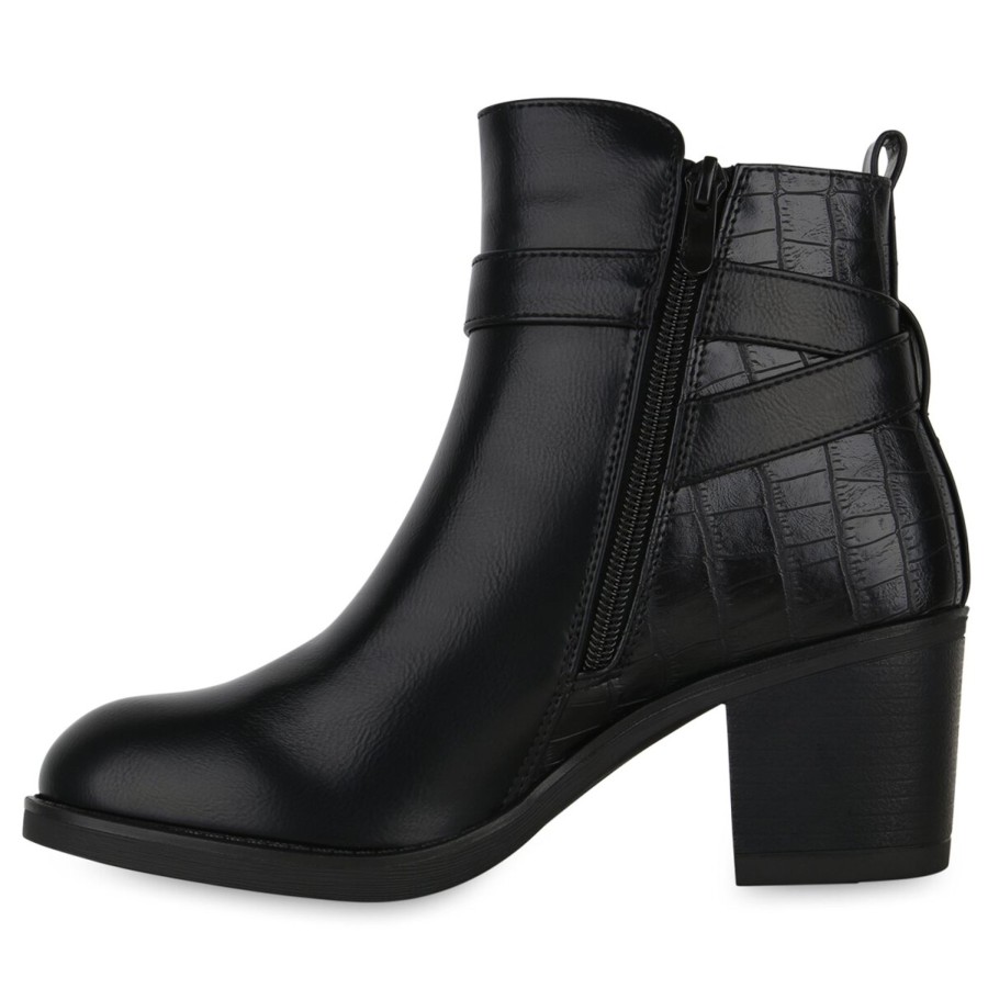 Damenschuhe Stiefelparadies | Damen Biker Boots In Schwarz Kroko