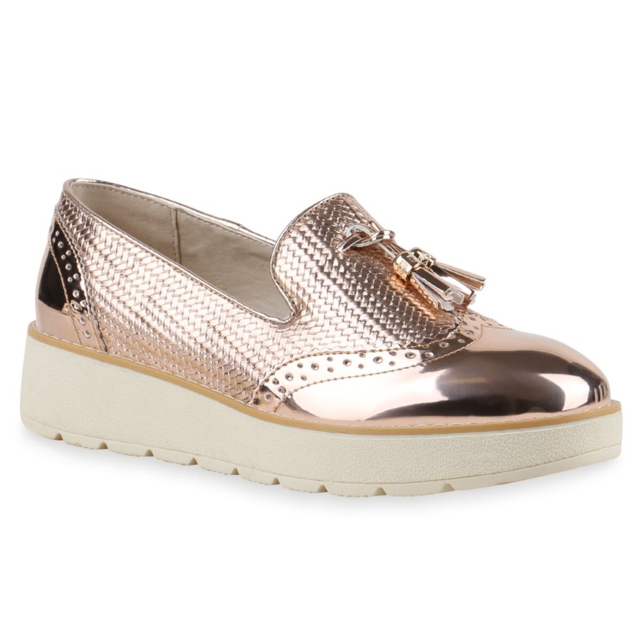 Damenschuhe Stiefelparadies | Damen Loafers In Rose Gold