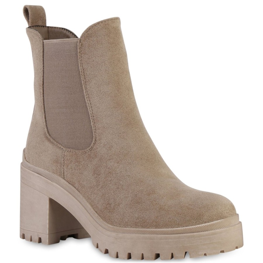 Damenschuhe Stiefelparadies | Damen Chelsea Boots In Khaki Velours