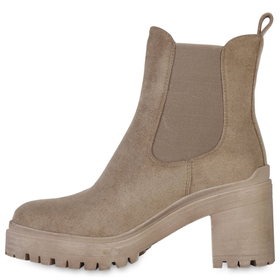 Damenschuhe Stiefelparadies | Damen Chelsea Boots In Khaki Velours