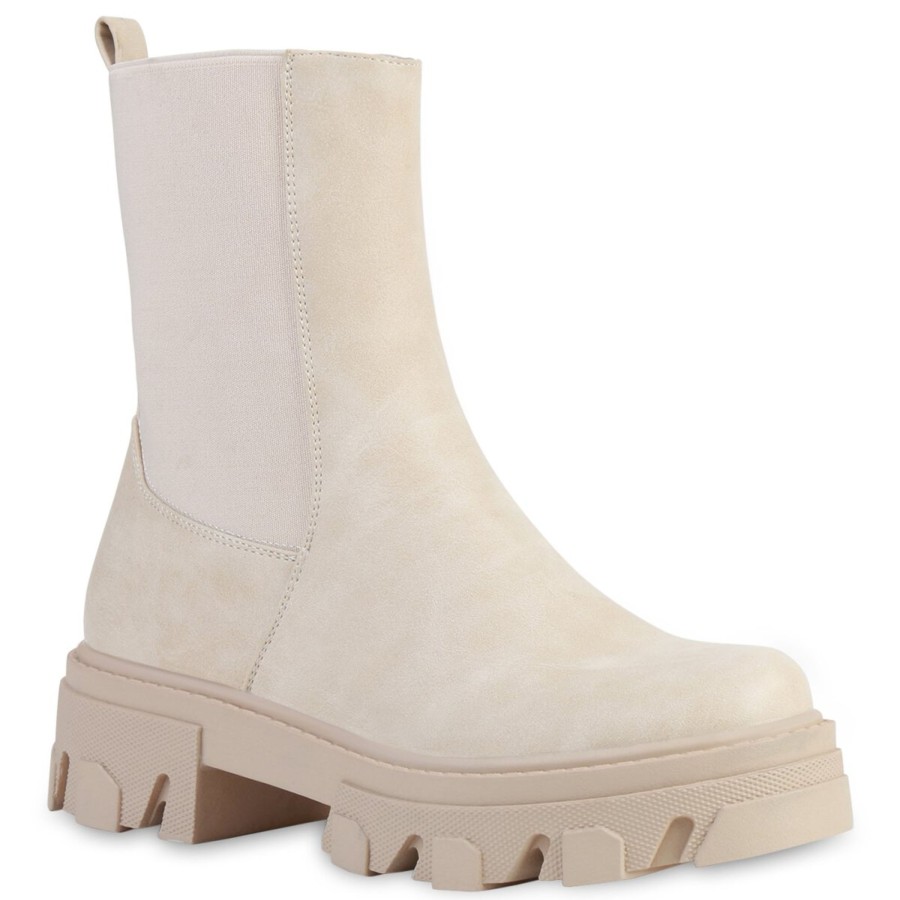 Damenschuhe Stiefelparadies | Damen Plateau Boots In Creme