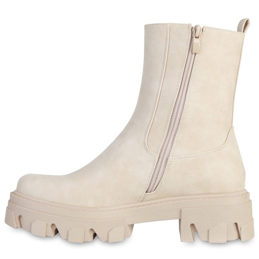 Damenschuhe Stiefelparadies | Damen Plateau Boots In Creme