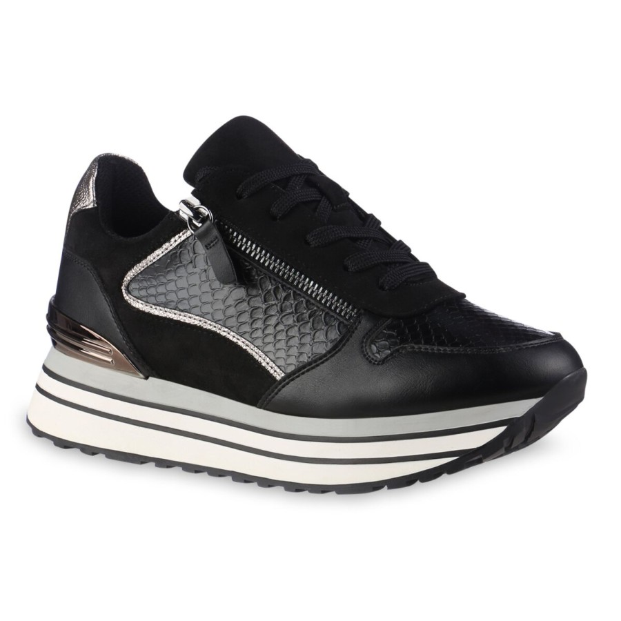 Damenschuhe Stiefelparadies | Damen Plateau Sneaker In Schwarz Snake