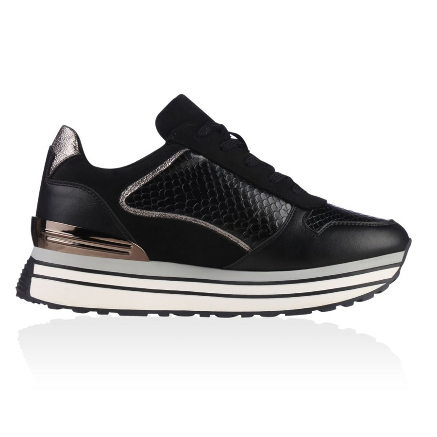 Damenschuhe Stiefelparadies | Damen Plateau Sneaker In Schwarz Snake