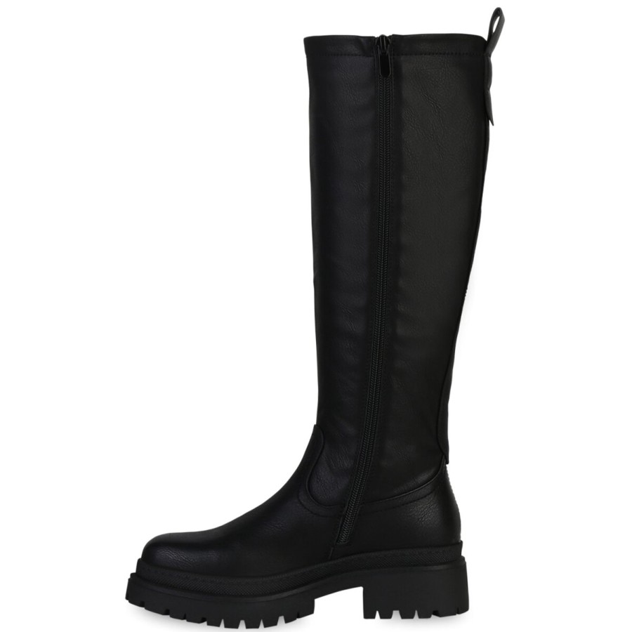 Damenschuhe Stiefelparadies | Damen Plateaustiefel In Schwarz