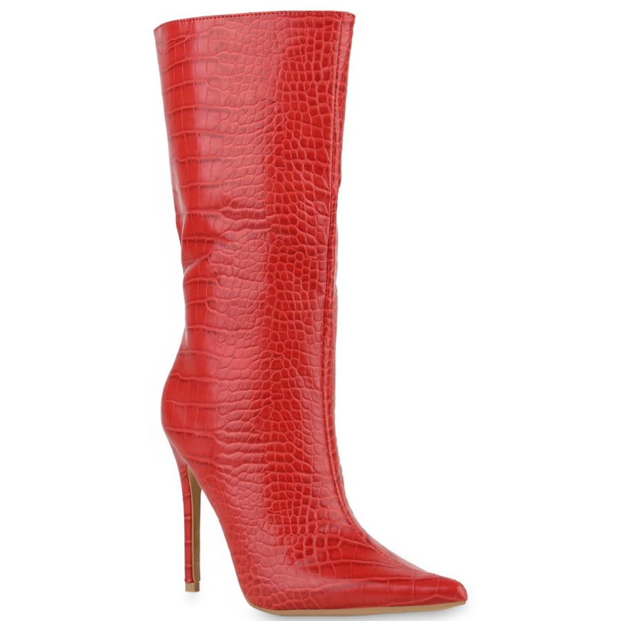 Damenschuhe Stiefelparadies | Damen High Heels In Rot Kroko