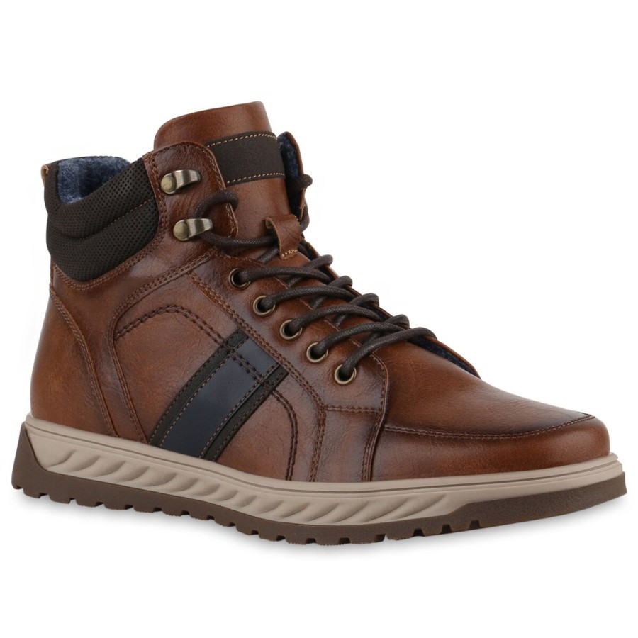 Herrenschuhe Stiefelparadies | Herren Worker Boots In Hellbraun Dunkelblau