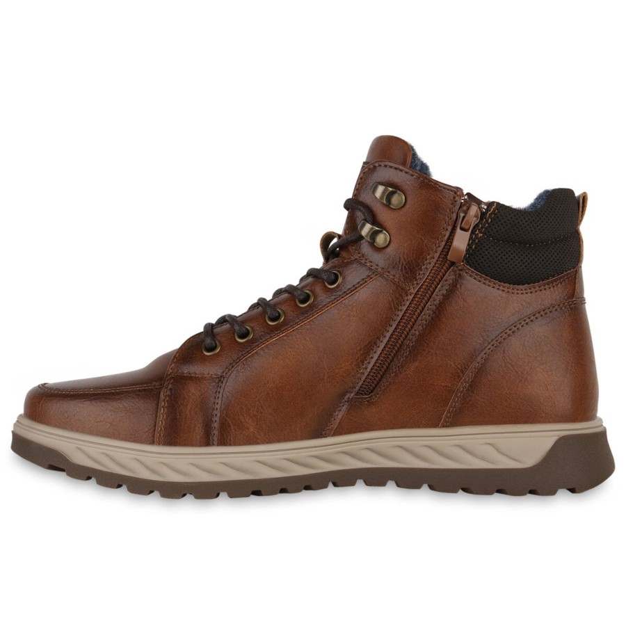 Herrenschuhe Stiefelparadies | Herren Worker Boots In Hellbraun Dunkelblau