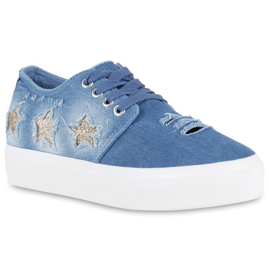 Damenschuhe Stiefelparadies | Damen Plateau Sneaker In Hellblau